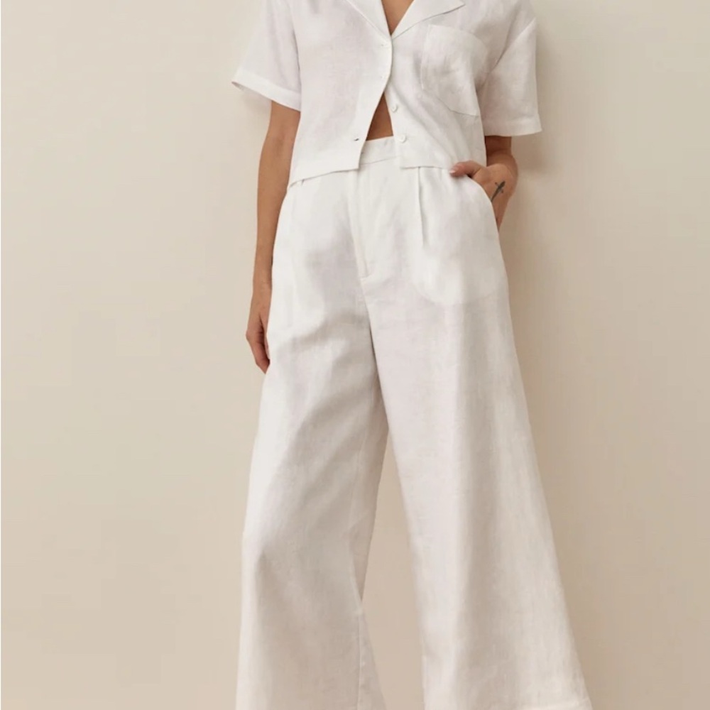 Reformation White Wide Leg linen Pants
